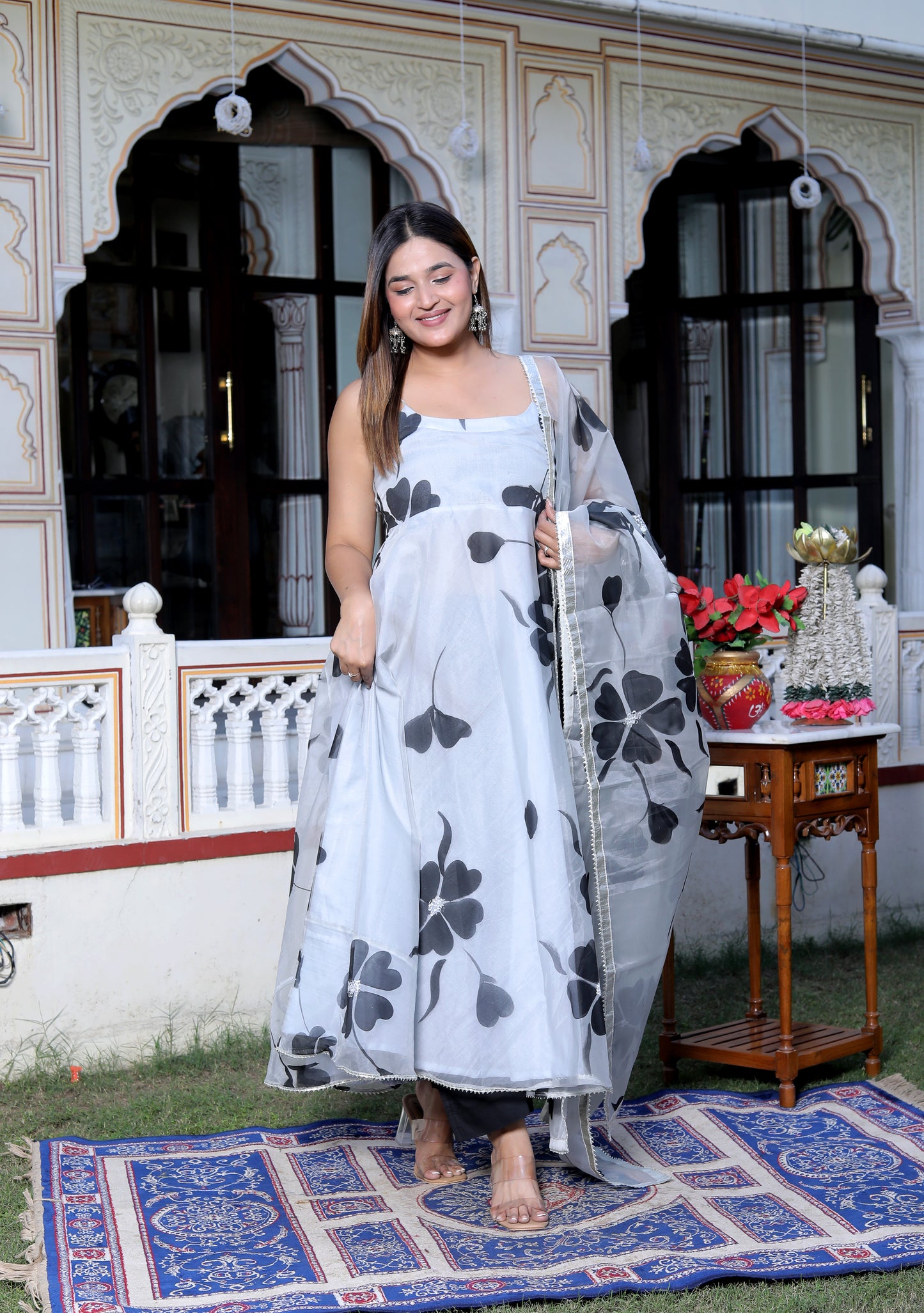 GULFETA GRAY ORAGANZA ANARKALI SUIT SET