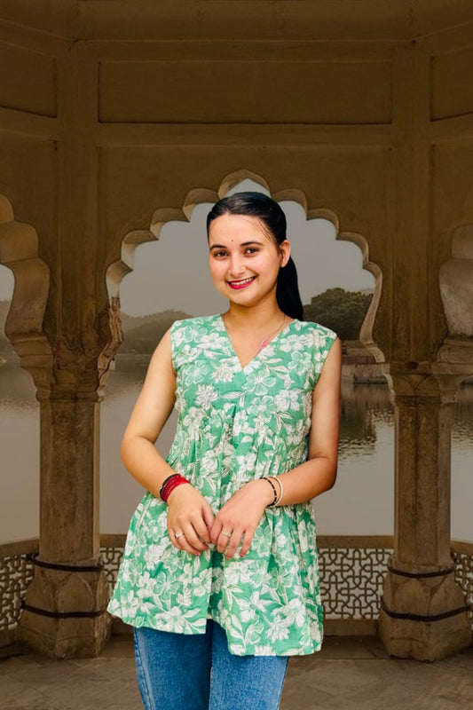 Green Garden Pleated Top