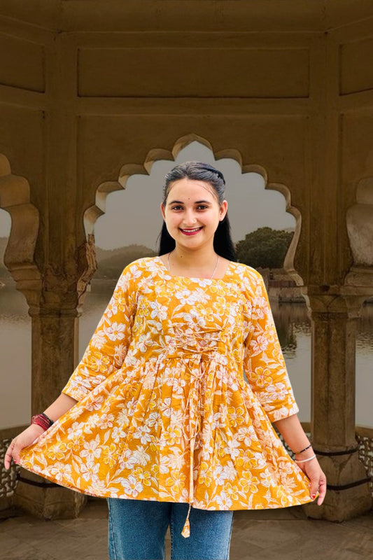 Sunshine Bloom Tie-Front Top