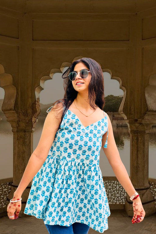 Blue Blossom Flared Top