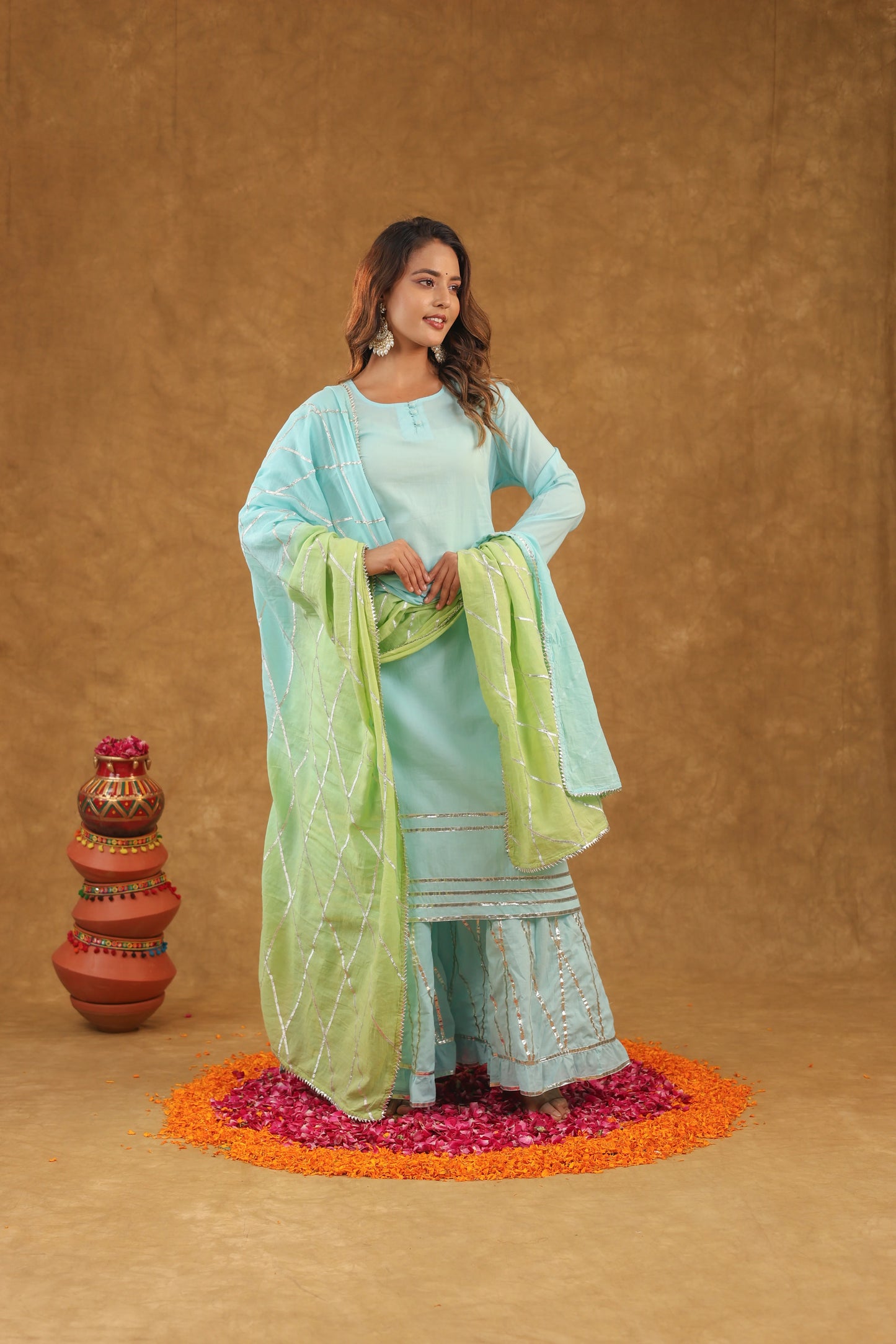 Aarohi Lime Mist Sharara Set
