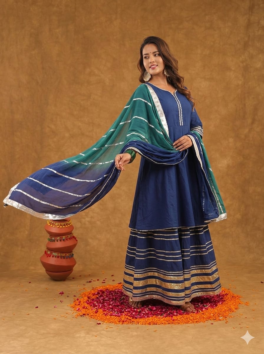 Emerald & Midnight Blue Sharara Set