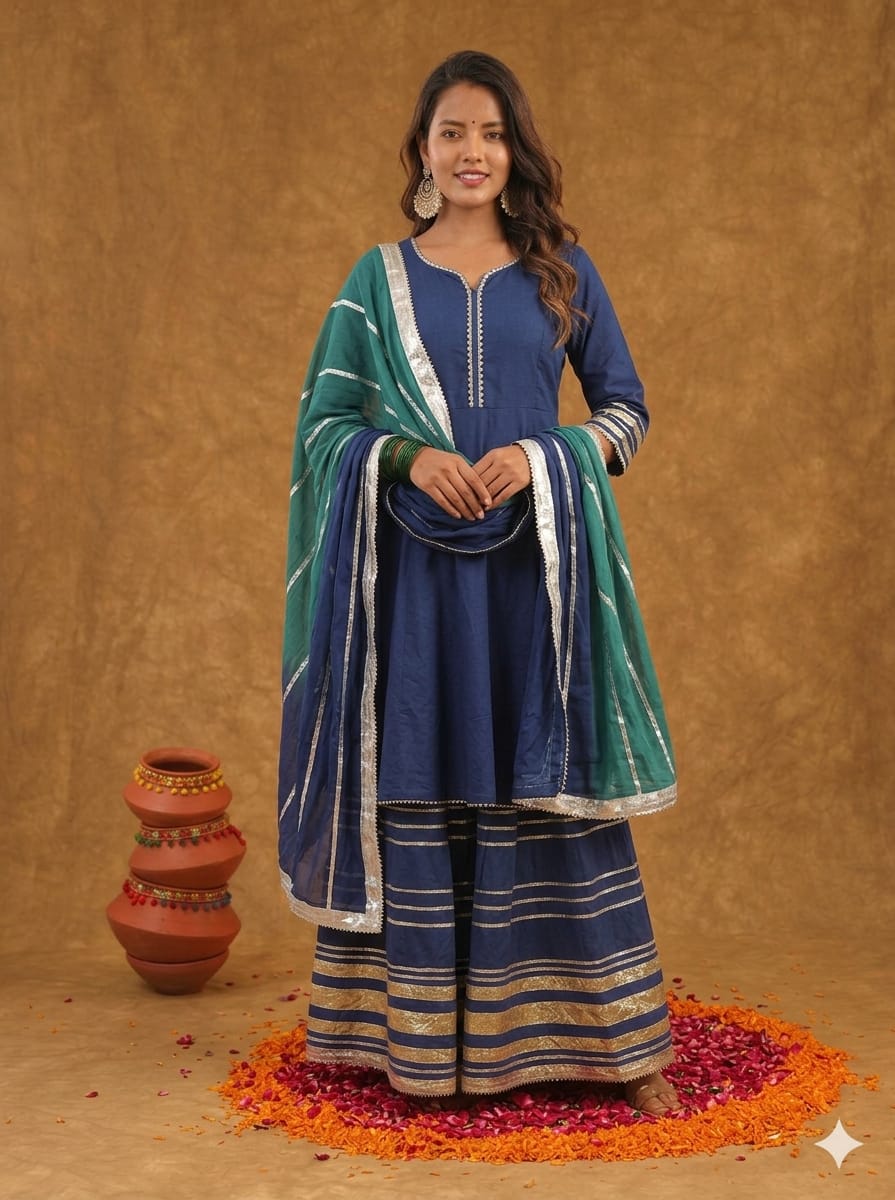 Emerald & Midnight Blue Sharara Set