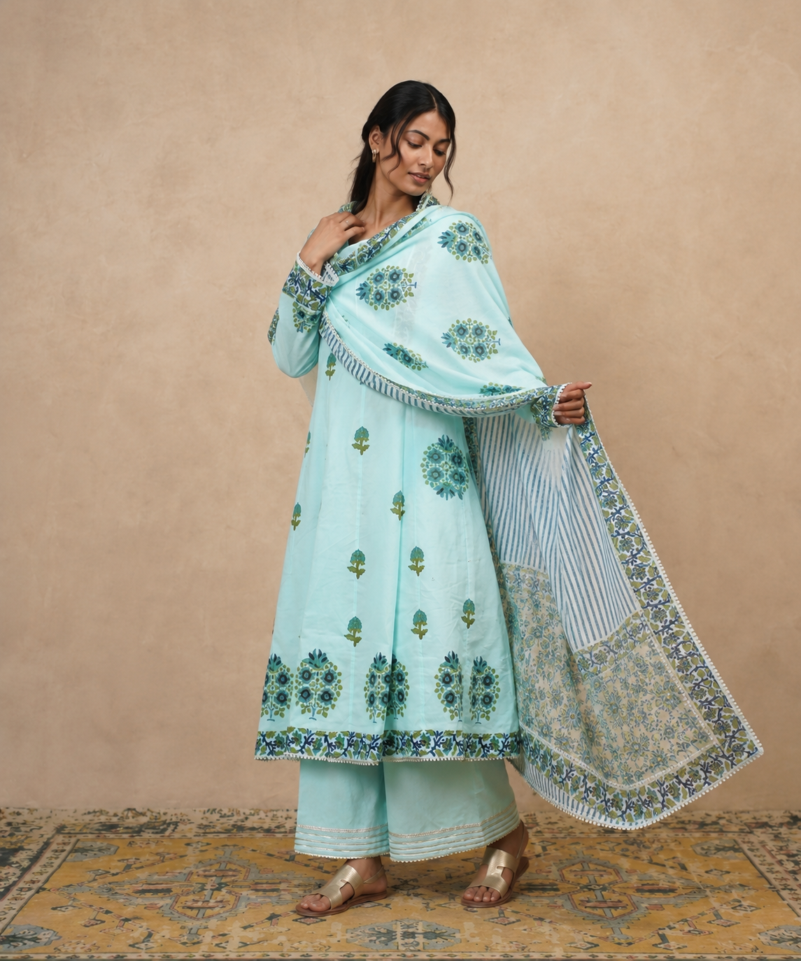 Aab-e-Gul Premium Handcrafted Floral Printed Kurta Set