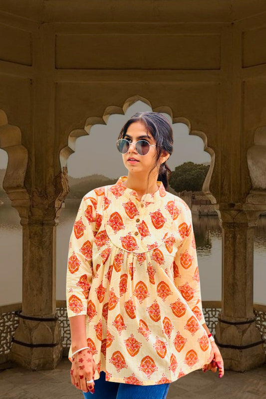 Peach Bloom Cotton Kurta