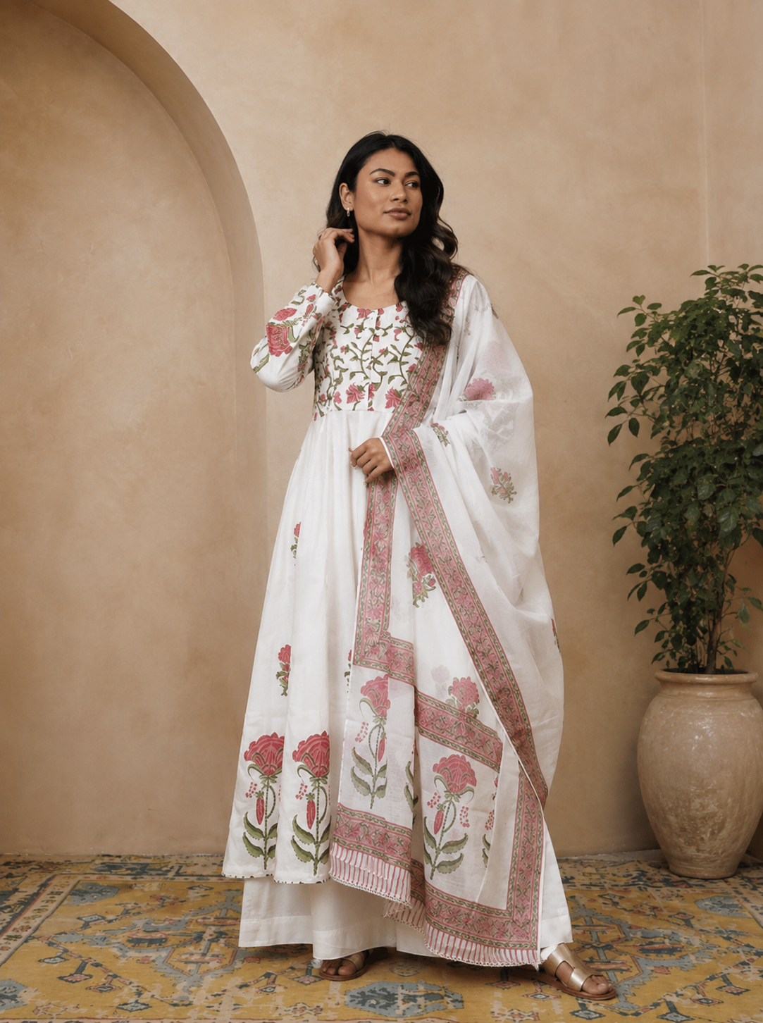 Gulnaar Bagh Ivory Anarkali Set