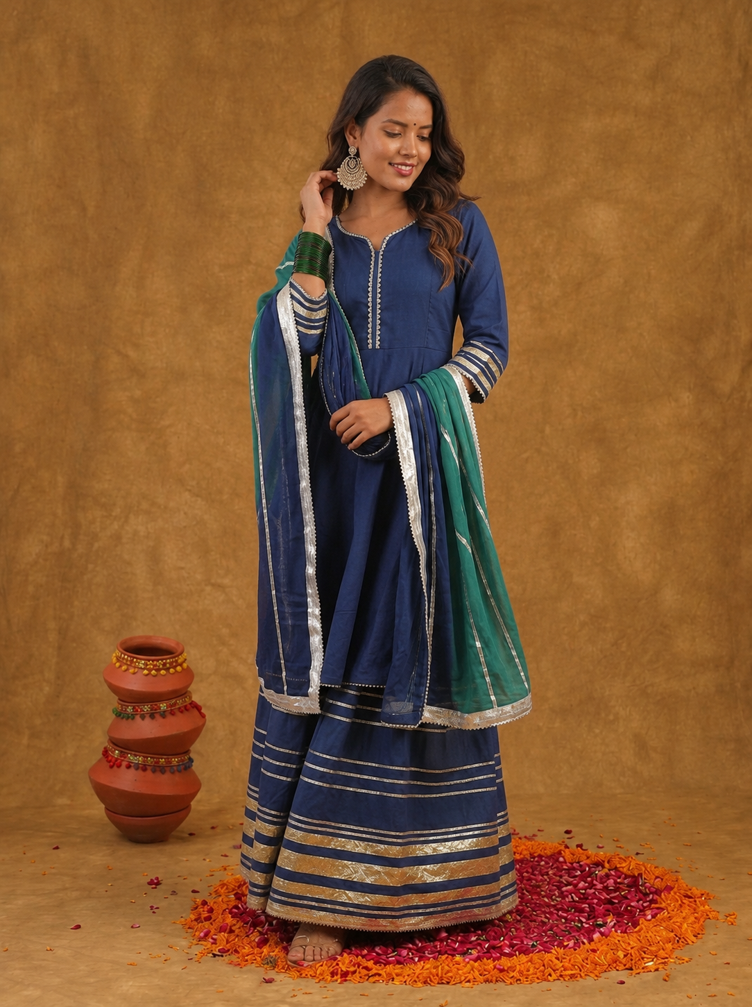Emerald & Midnight Blue Sharara Set