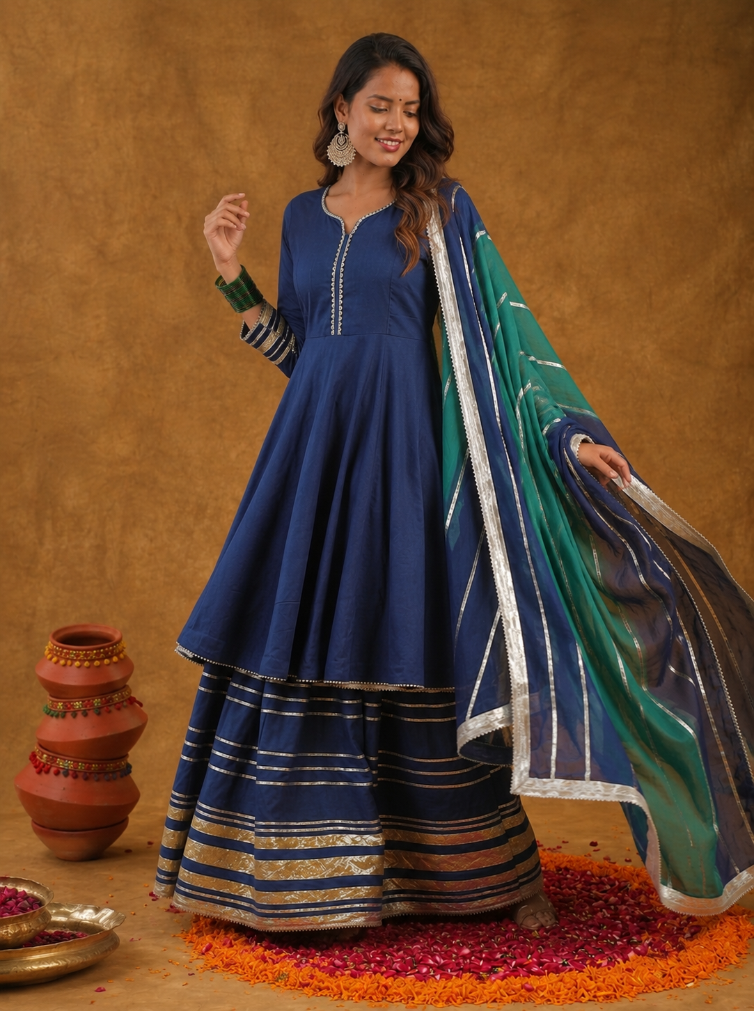 Emerald & Midnight Blue Sharara Set
