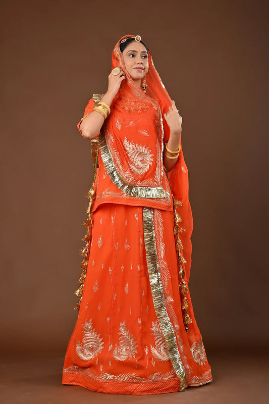Kesariya Rajasthani Lehenga Set  ( unstiched )