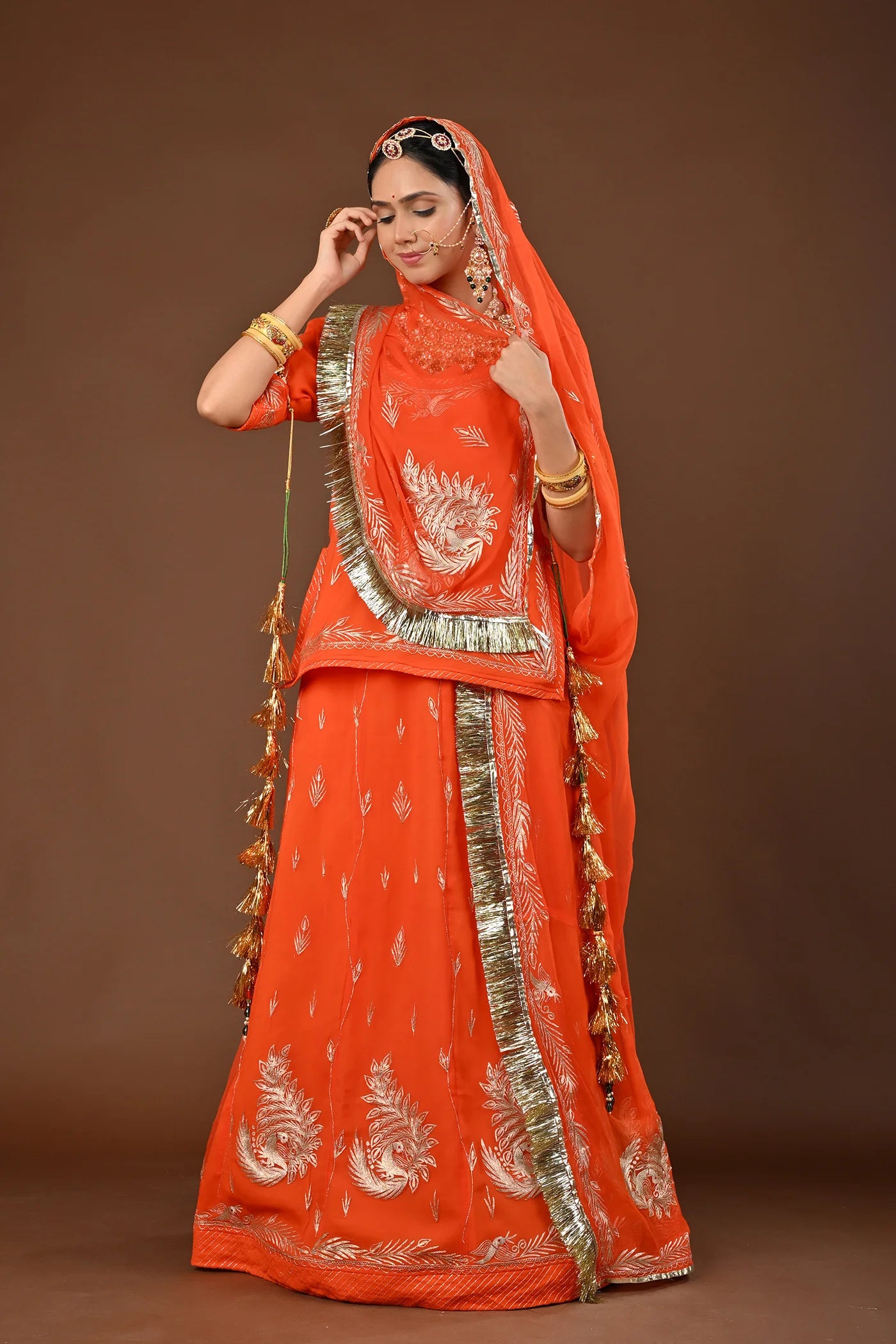 Kesariya Rajasthani Lehenga Set  ( unstiched )