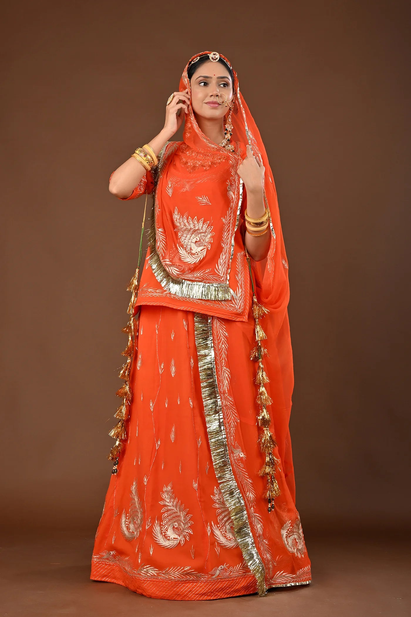 Kesariya Rajasthani Lehenga Set  ( unstiched )