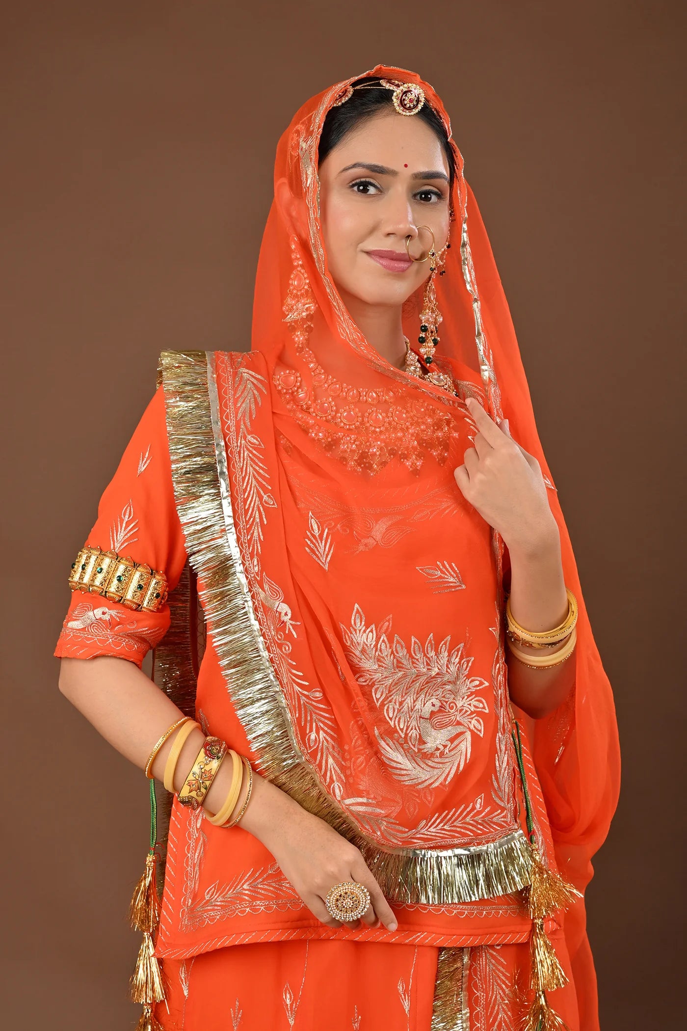 Kesariya Rajasthani Lehenga Set  ( unstiched )