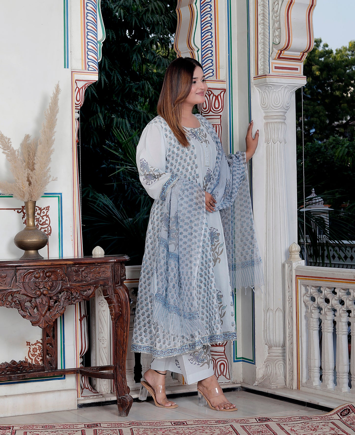 GULBAGH COTTON ANARKALI WITH KOTA DORIA DUPATTA SET