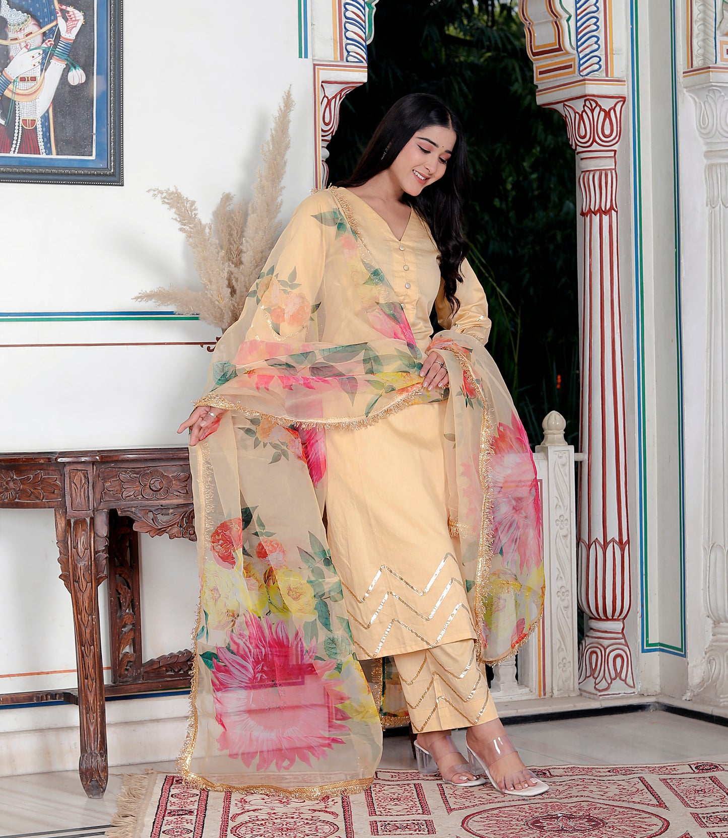 SUNFLOWER JAM COTTON GOLDEN YELLOW WITH ORGANZA DUPTTA