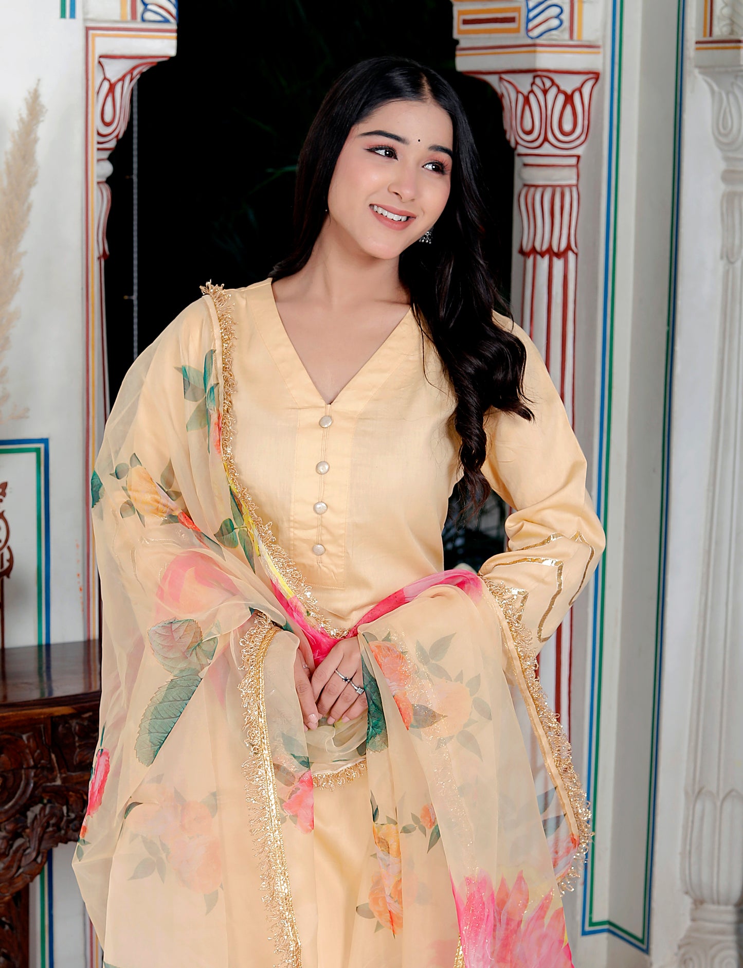 SUNFLOWER JAM COTTON GOLDEN YELLOW WITH ORGANZA DUPTTA