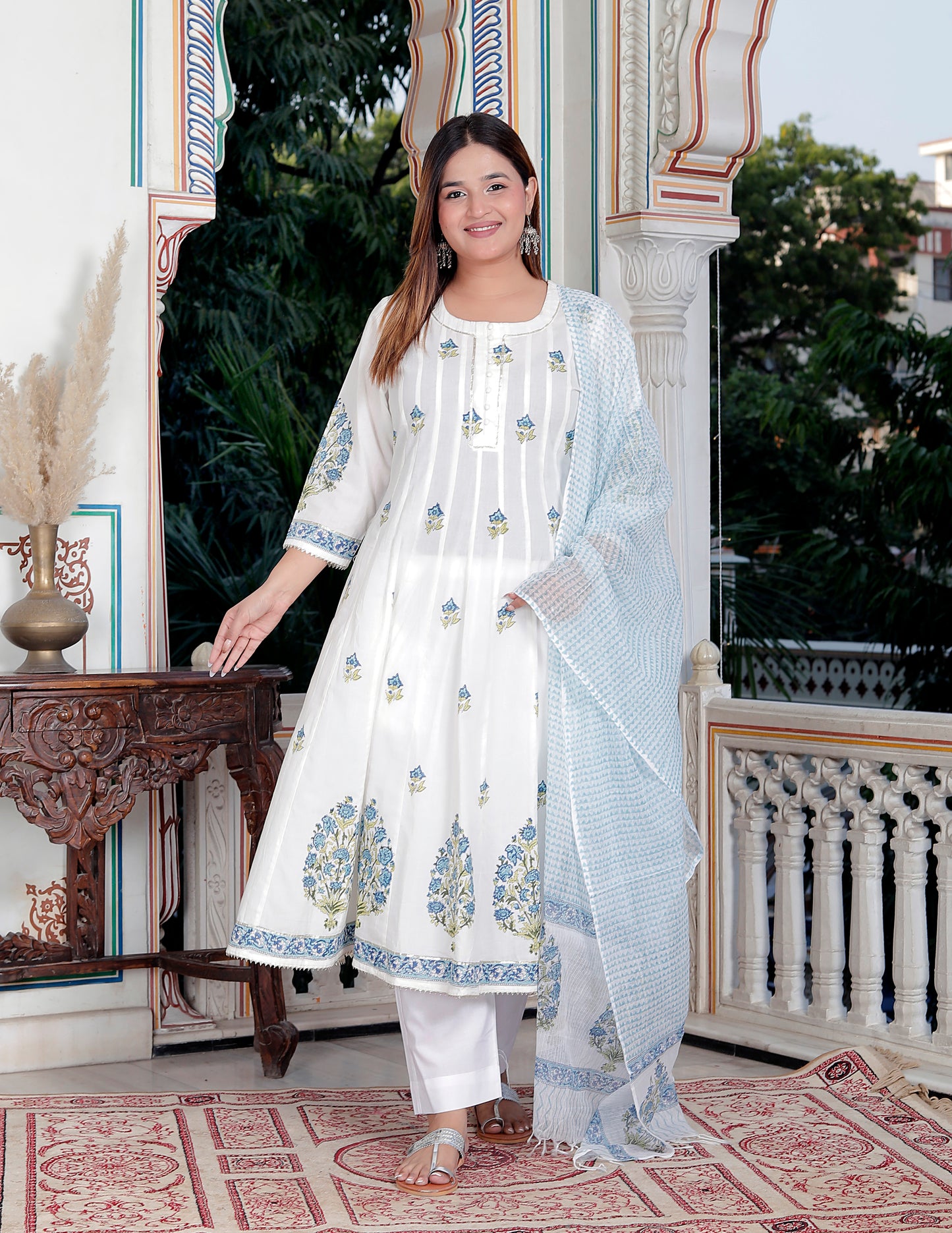 JAIPURI HAND BLOCK COTTON ANARKALI SET