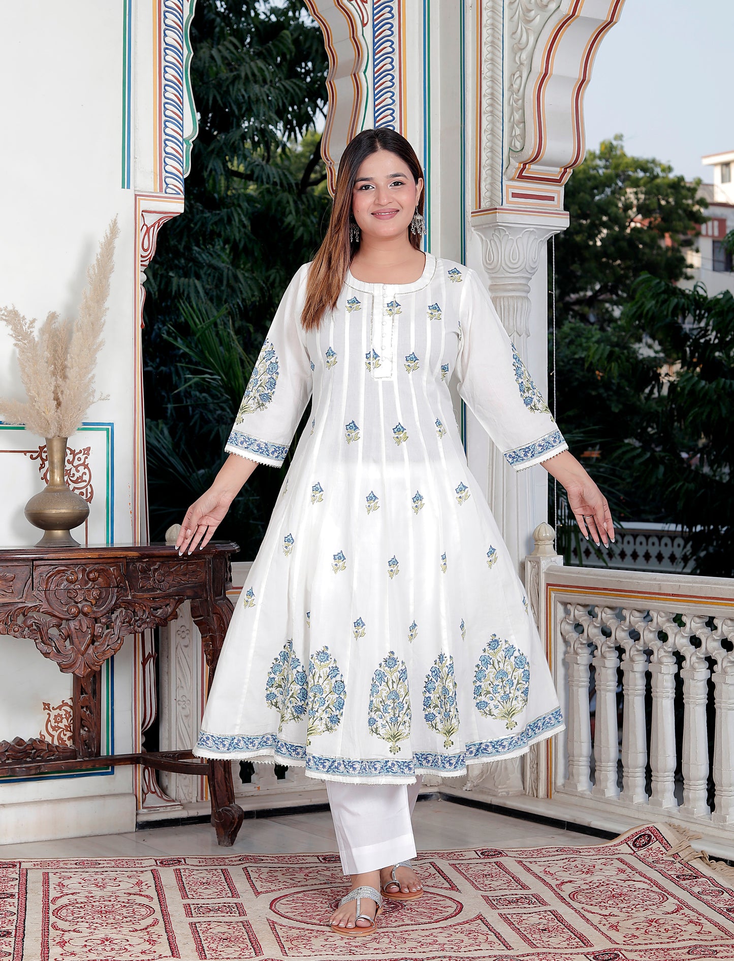 JAIPURI HAND BLOCK COTTON ANARKALI SET