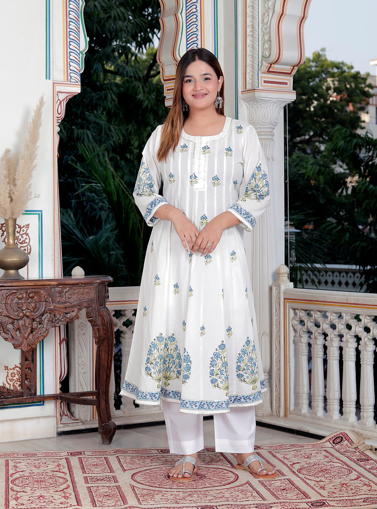 JAIPURI HAND BLOCK COTTON ANARKALI SET