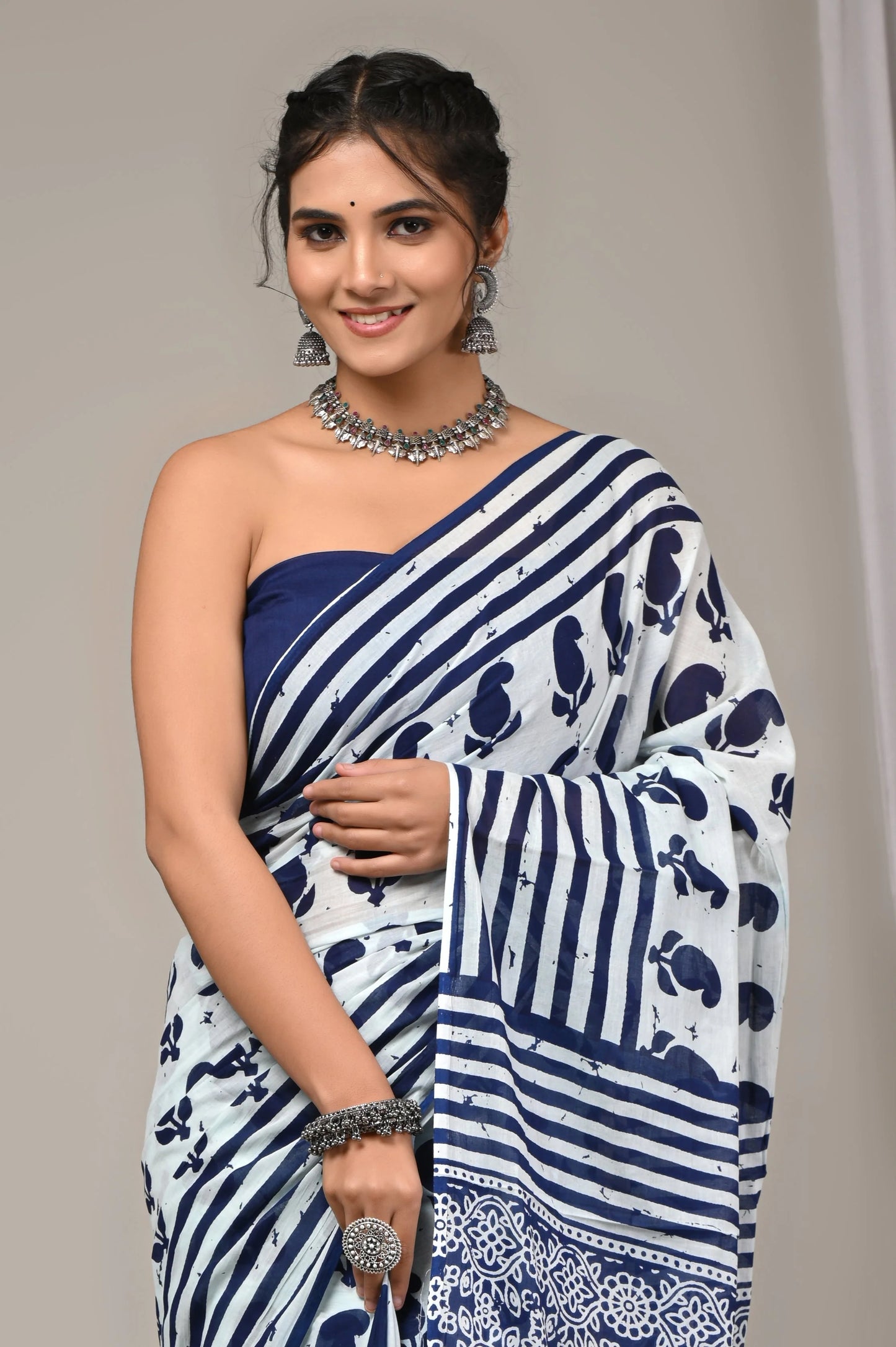 Printed Pure Cotton Mulmul Saree With Blouse