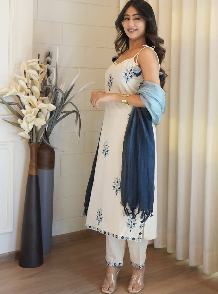 White Pure Cotton Kurti set