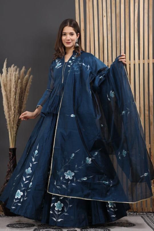 Blue Chanderi Lehenga  Choli Design
