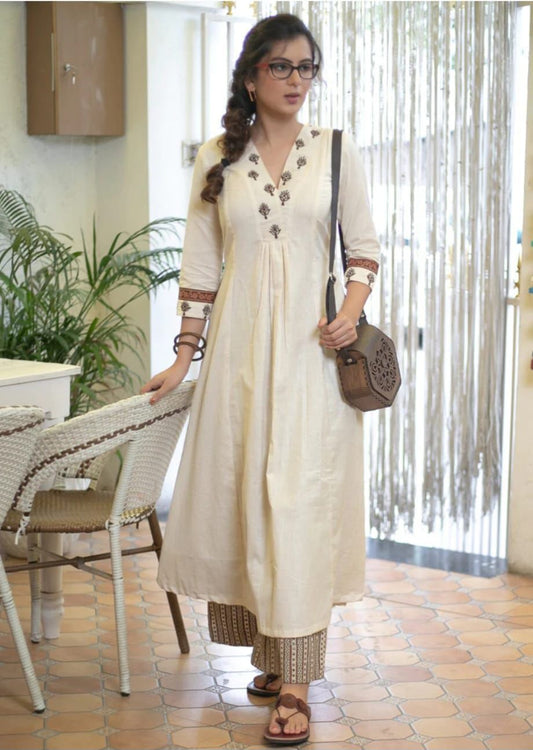 Beige flex cotton Suit-set