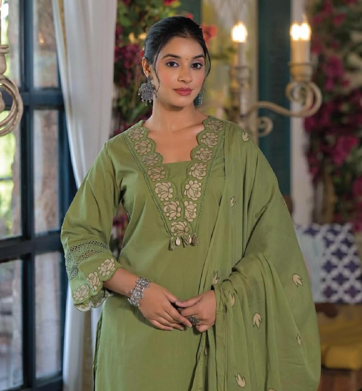 Green Cotton Suit Set