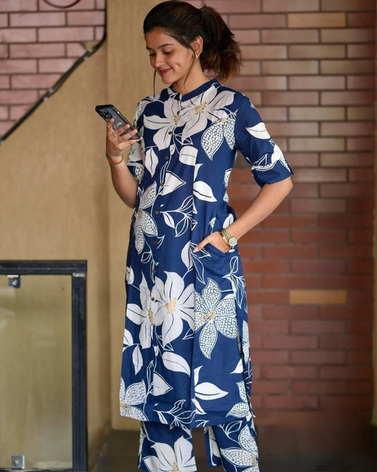 Blue Pure Cotton Coord Set