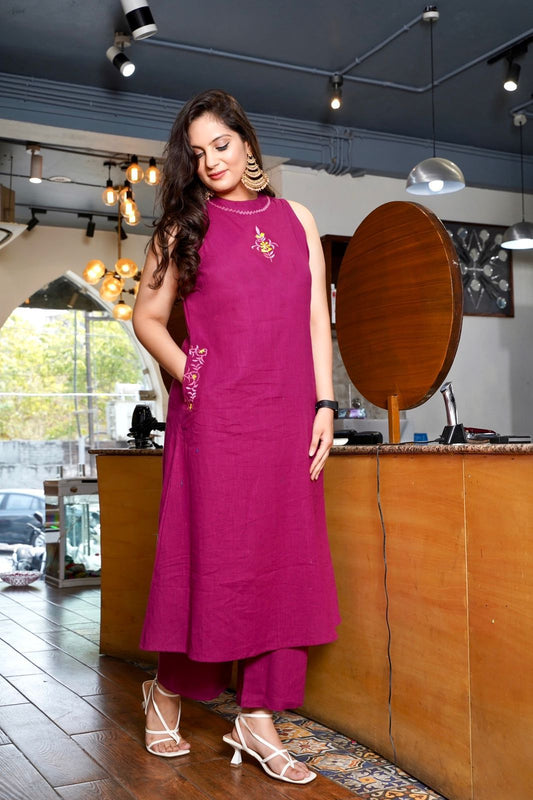 Purple Cotton Kurta Set