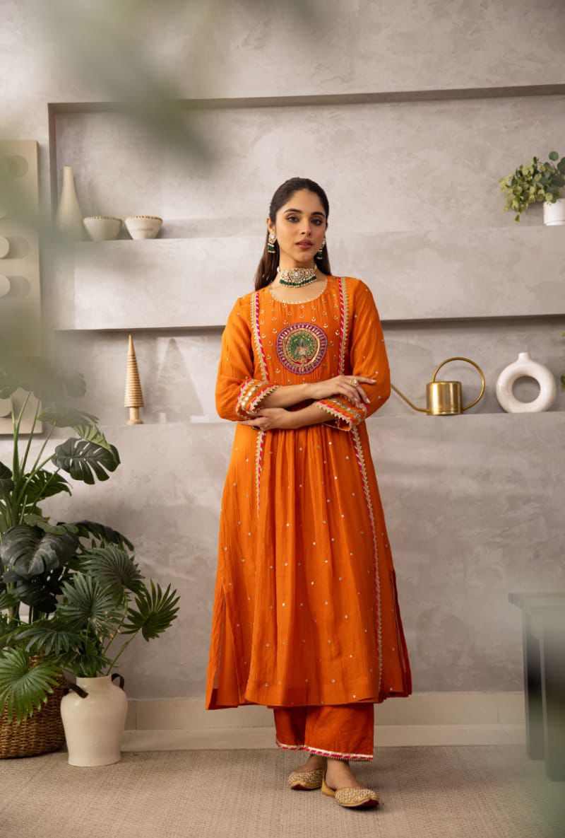 Orange Anarkali Suit Set