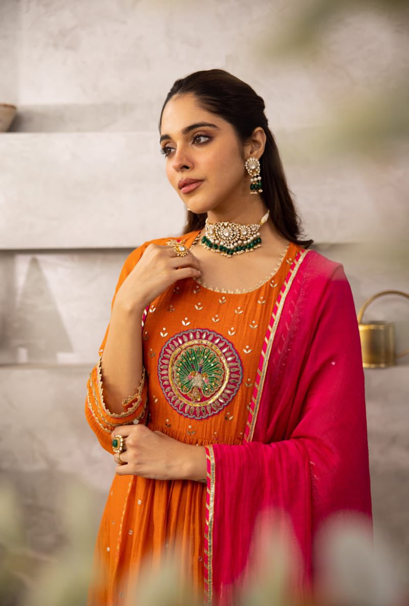 Orange Anarkali Suit Set