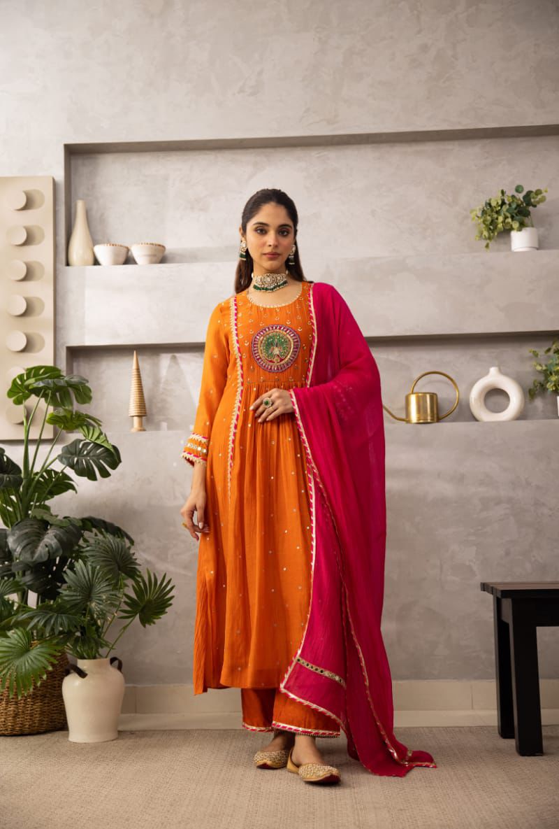 Orange Anarkali Suit Set