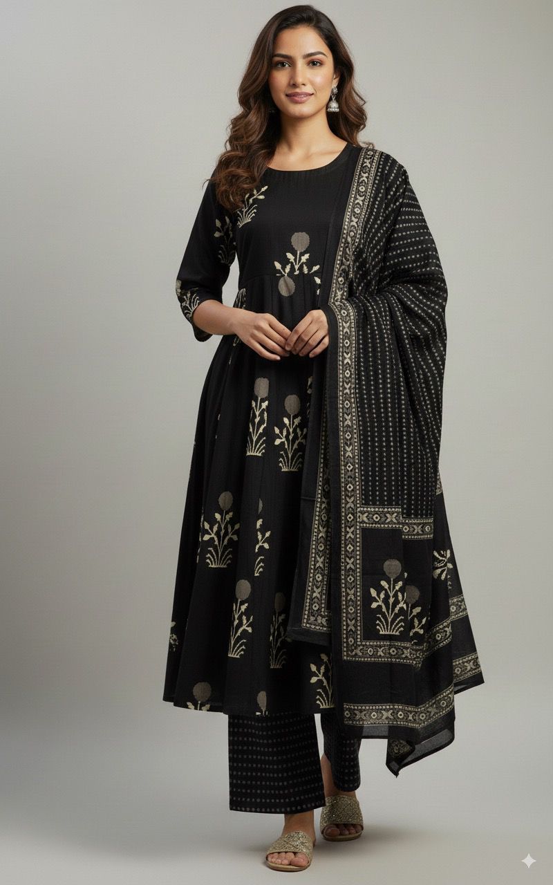 Black  Anarkali Suit Set