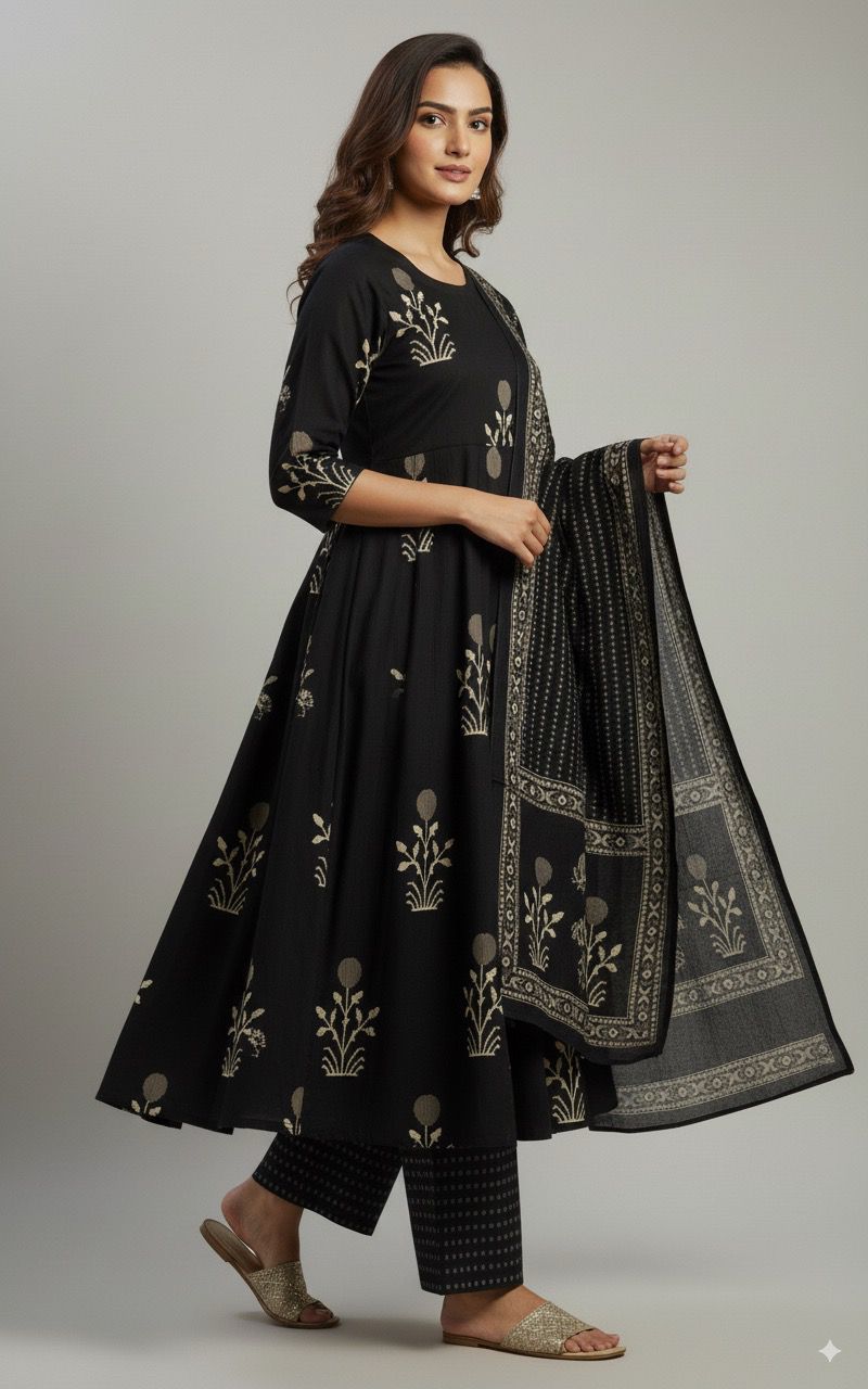 Black  Anarkali Suit Set