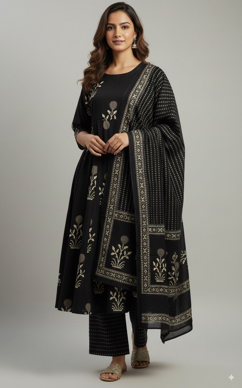 Black  Anarkali Suit Set