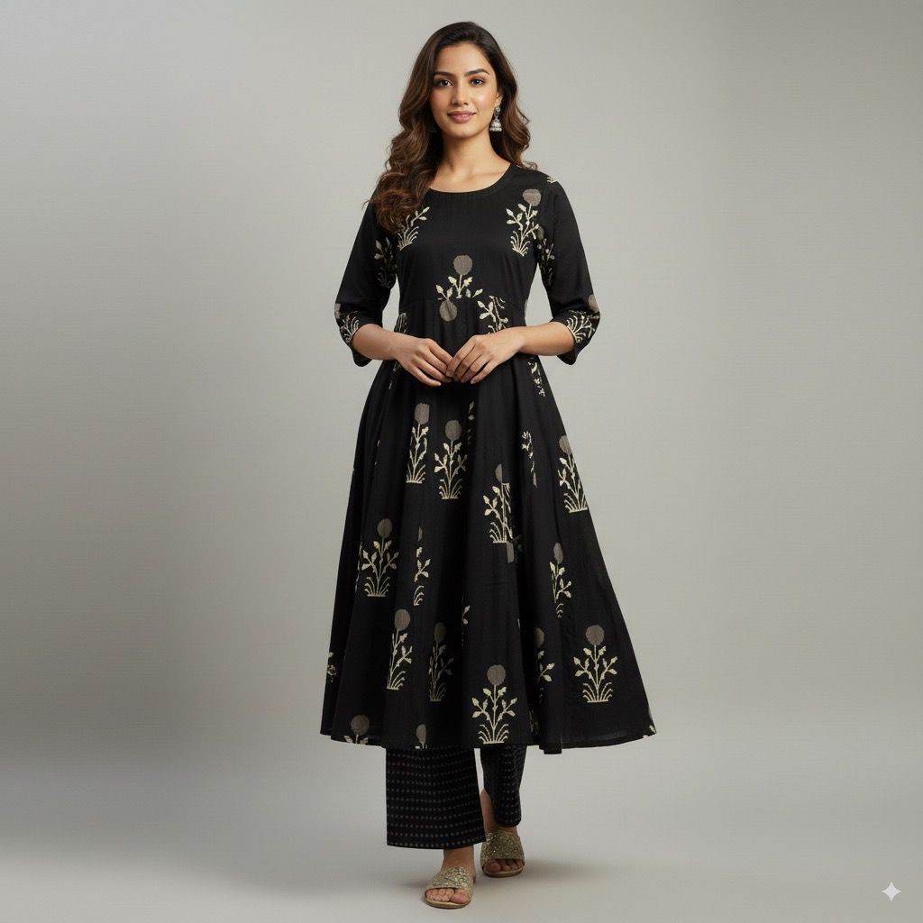 Black  Anarkali Suit Set