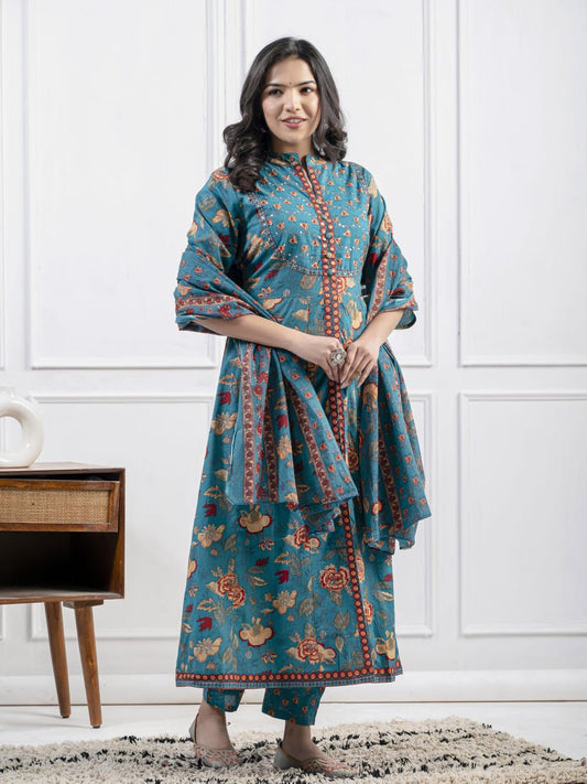 Blue Print Floral Suit set