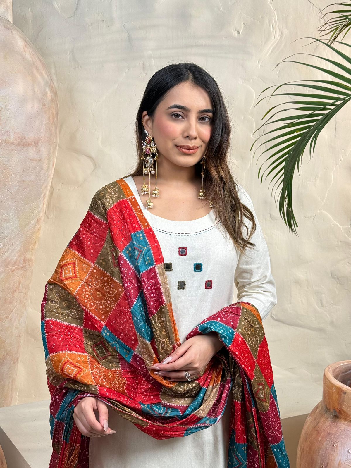 White flex cotton khadi suit set