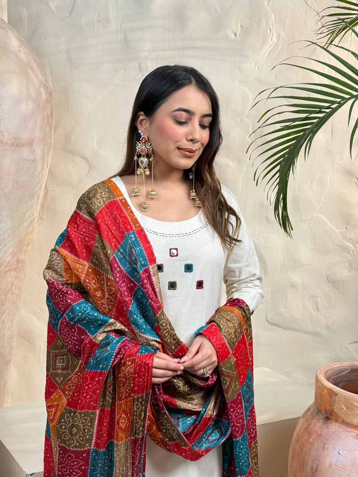 White flex cotton khadi suit set