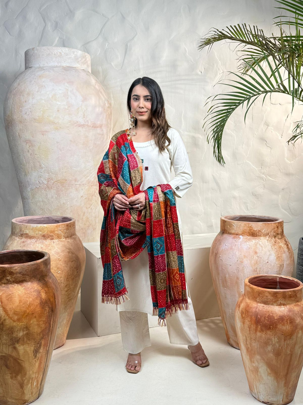 White flex cotton khadi suit set