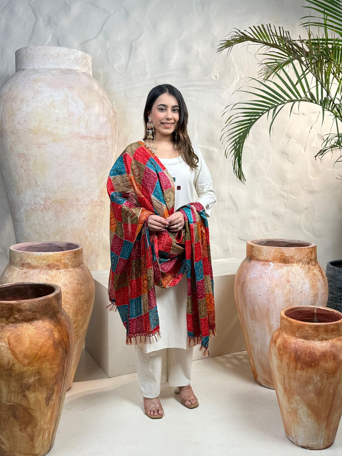 White flex cotton khadi suit set