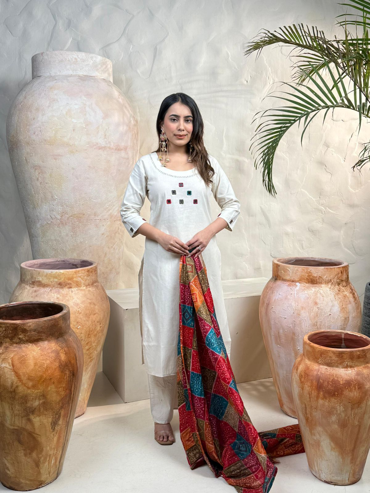 White flex cotton khadi suit set