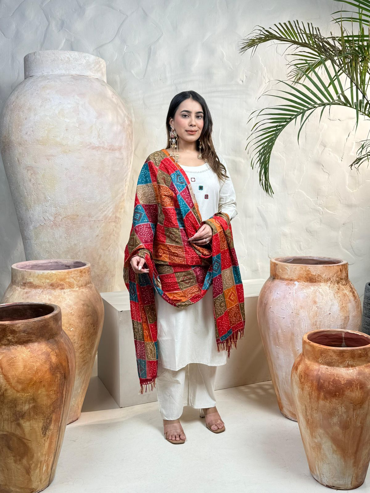 White flex cotton khadi suit set