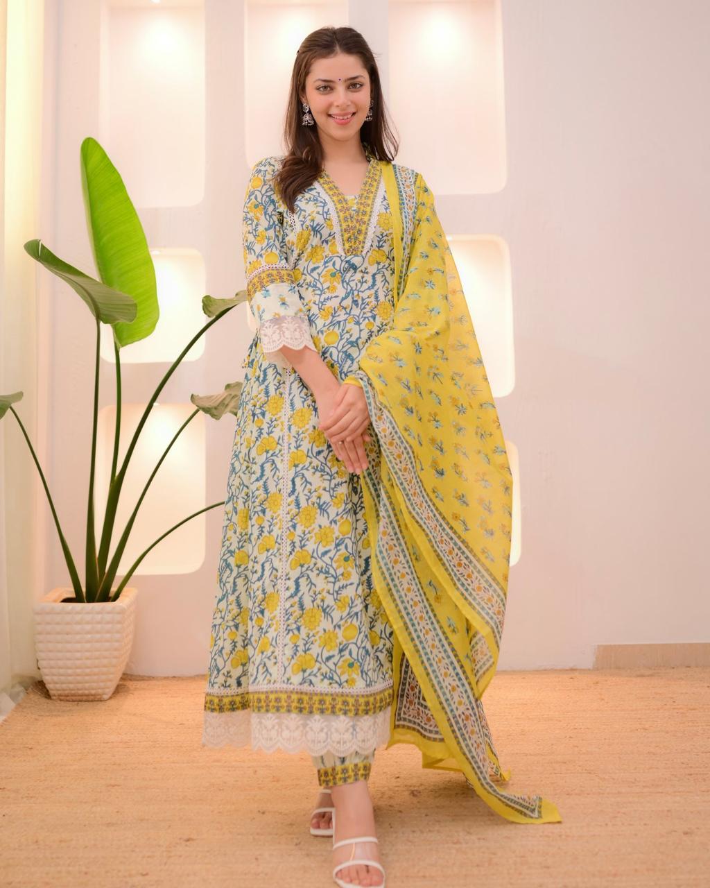 Sunflower Yellow Afghani Suit Set