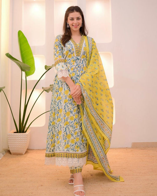 Sunflower Yellow Afghani Suit Set