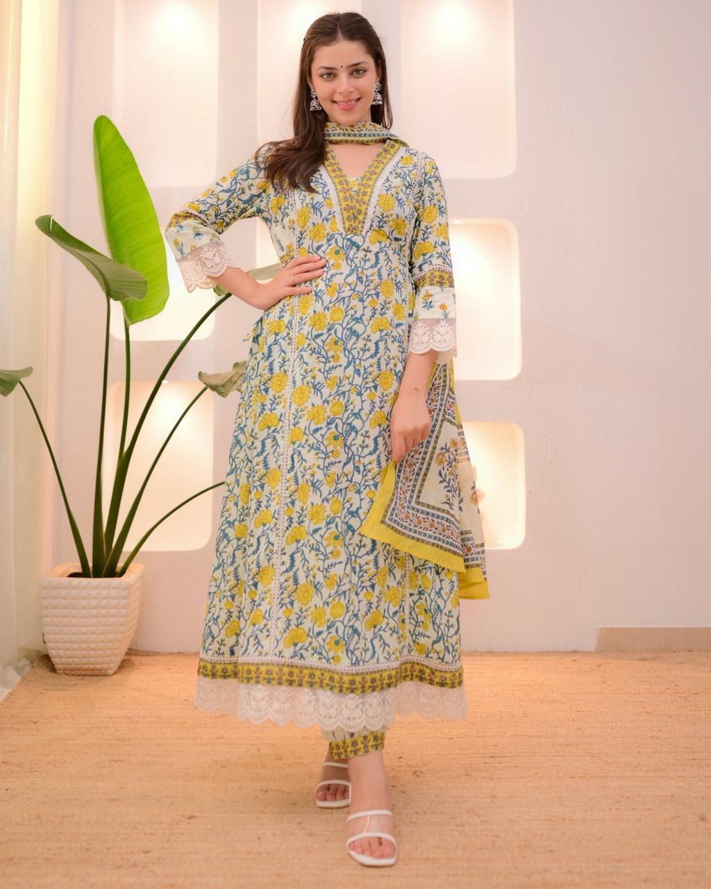Sunflower Yellow Afghani Suit Set