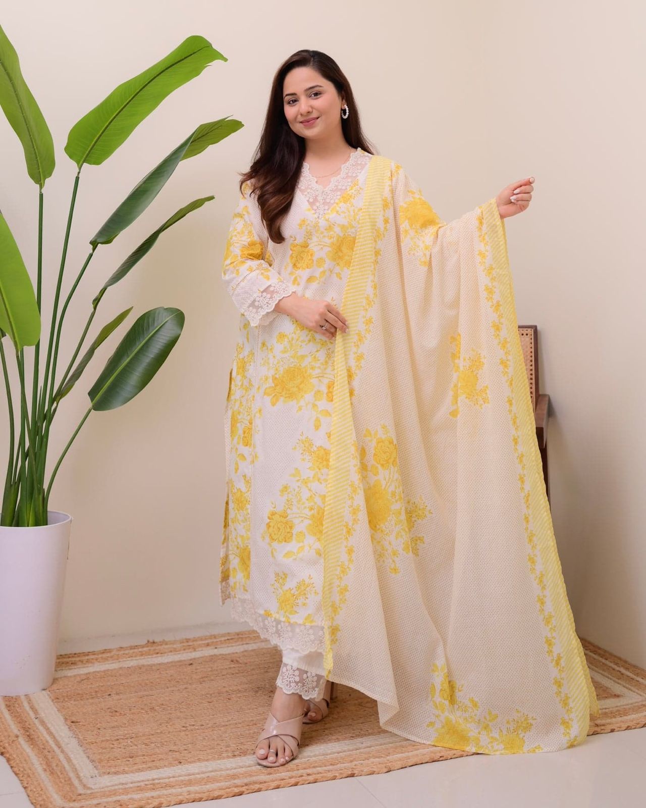 Yellow  Printed Straight long kurti Set