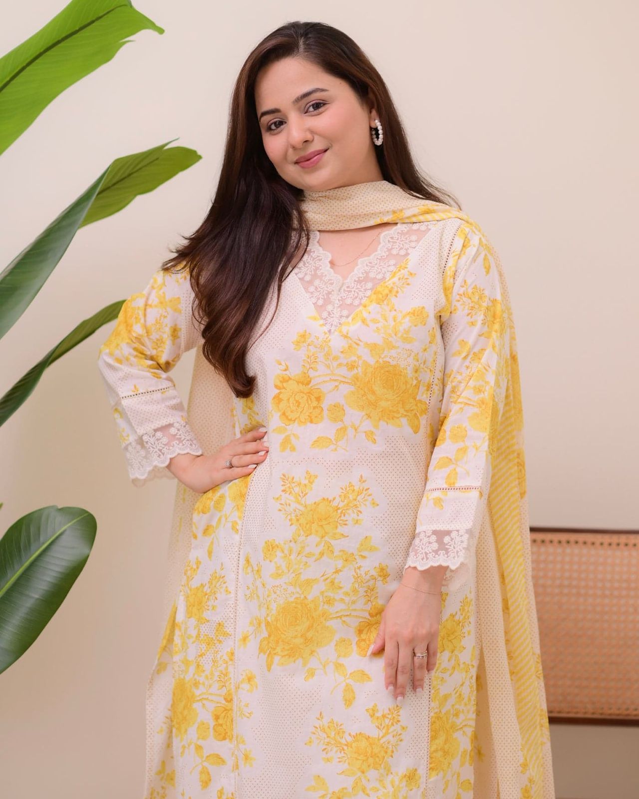 Yellow  Printed Straight long kurti Set