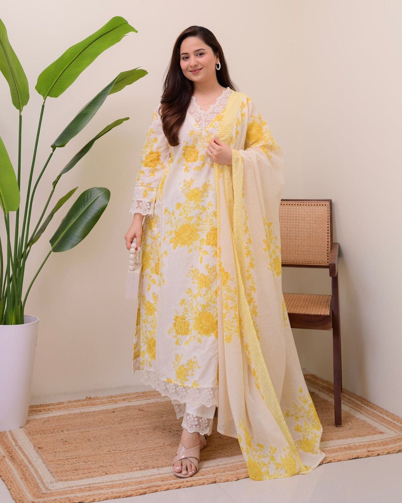 Yellow  Printed Straight long kurti Set