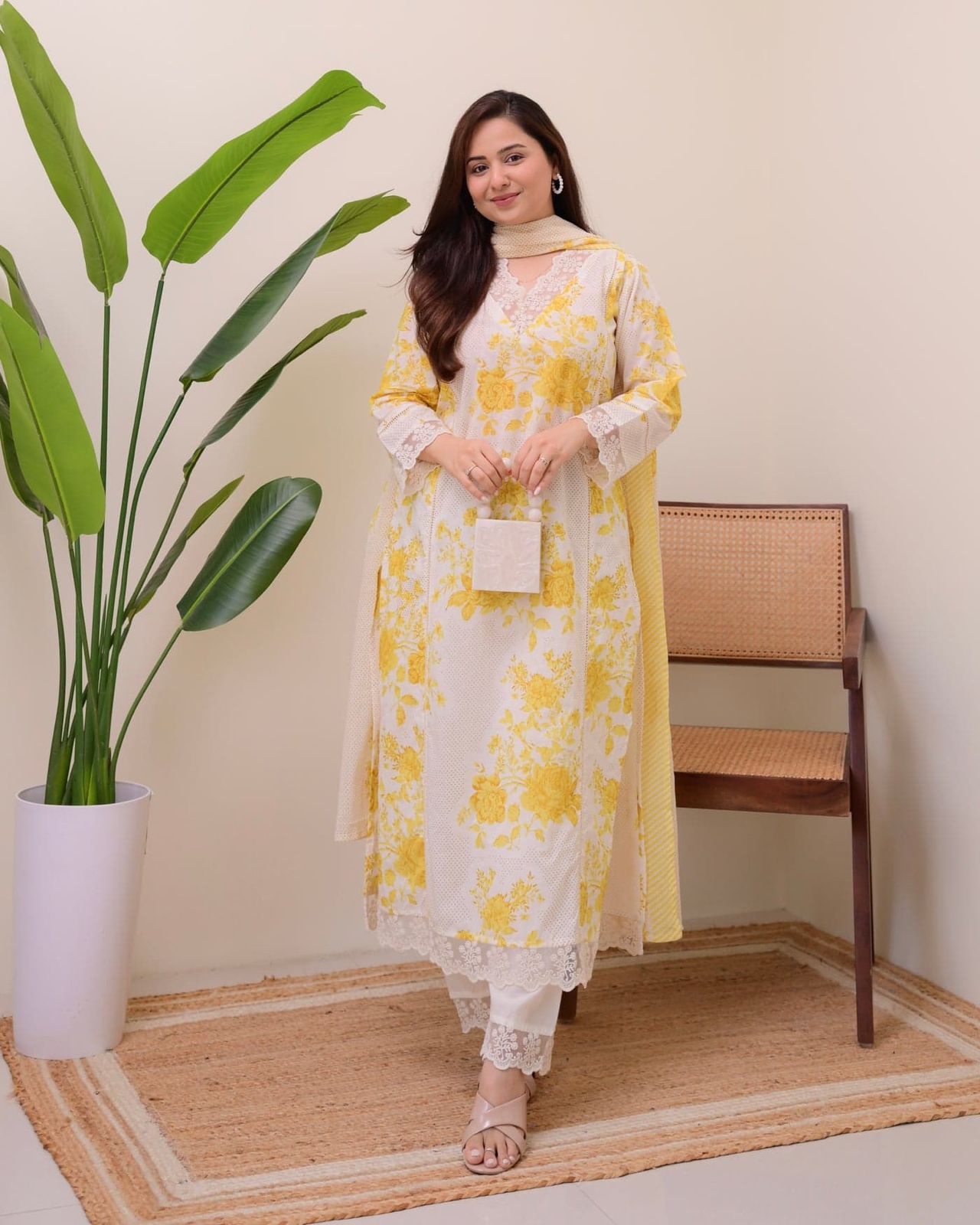 Yellow  Printed Straight long kurti Set